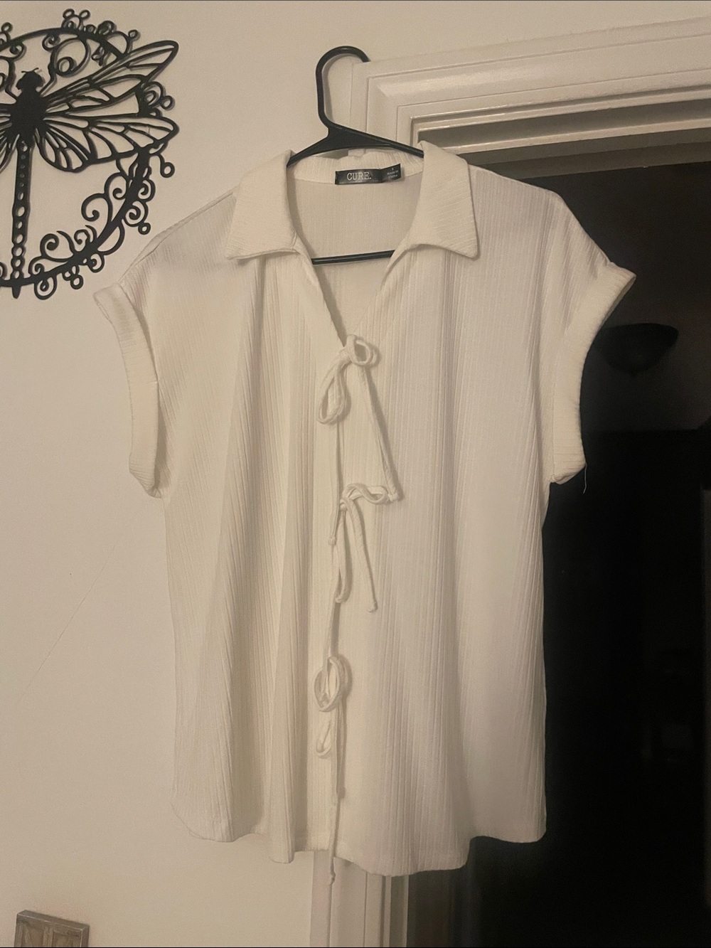 Club Room Cream Tie-Front Short Sleeve Blouse